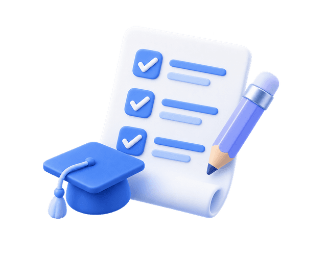 Graduation cap, checklist and pencil